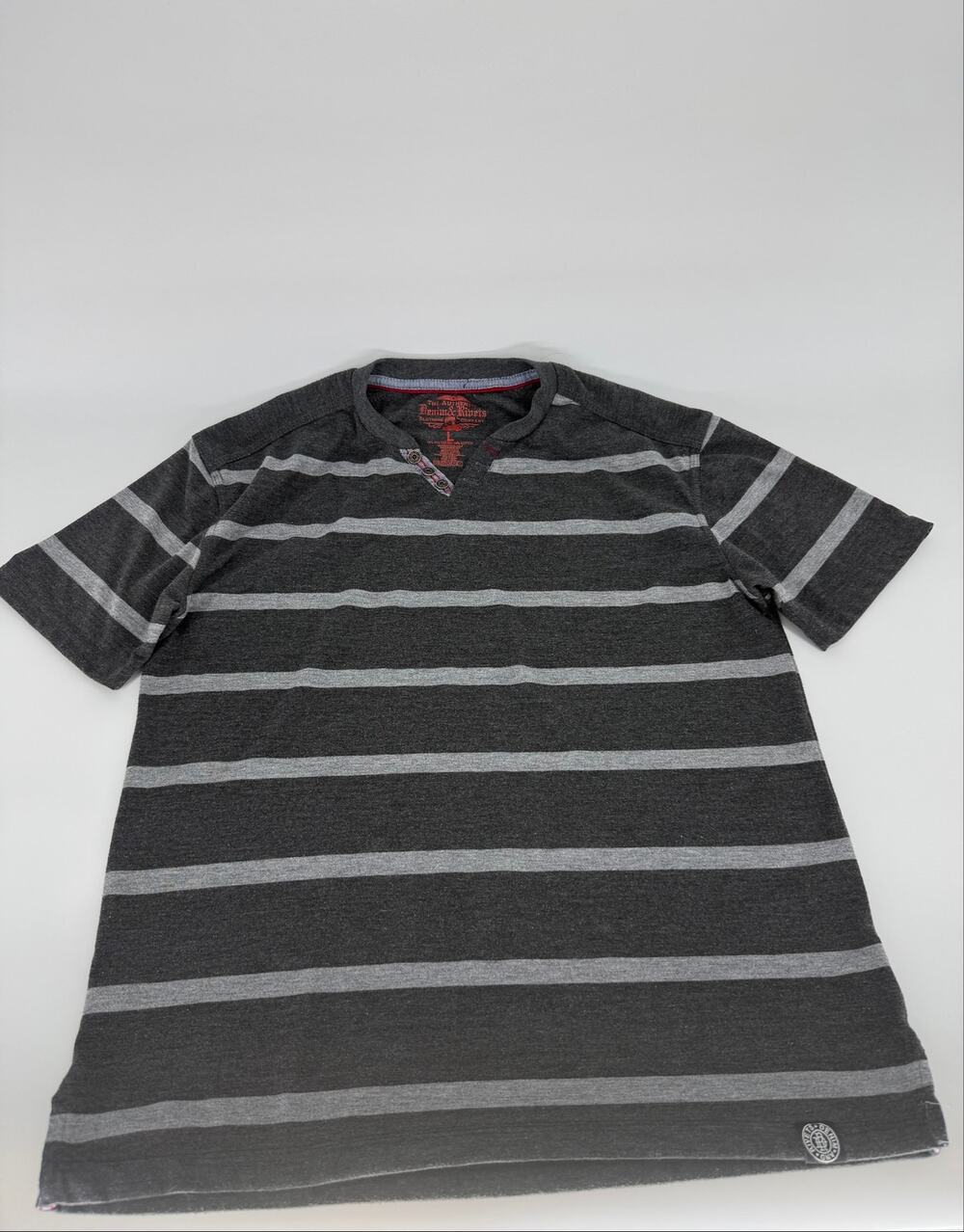 Denim & Rivets Mens Large Gray Striped Henley T Shirt Short Sleeve Casual Tee